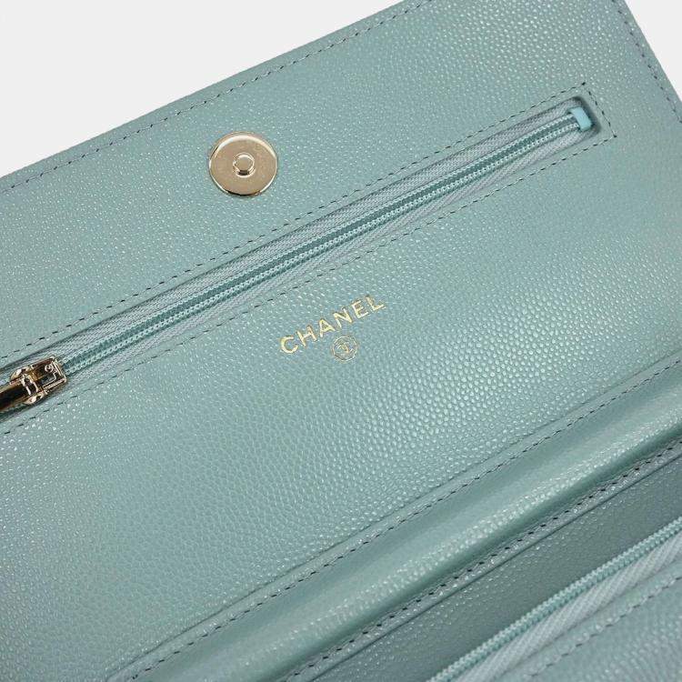 Pre Owned Chanel Light Blue Calfskin Classic WOC Wallet On Chain
