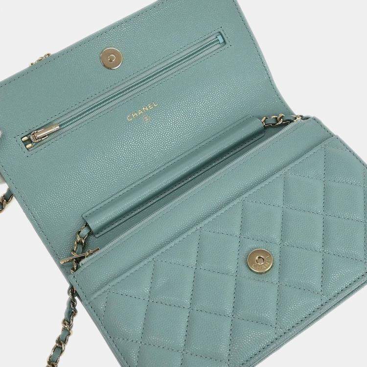 Pre Owned Chanel Light Blue Calfskin Classic WOC Wallet On Chain