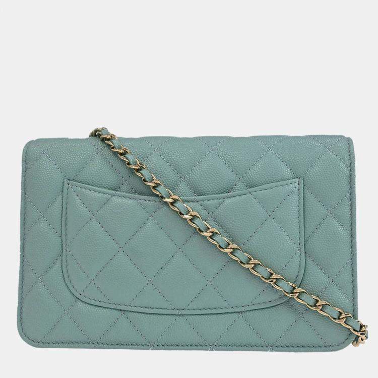 Pre Owned Chanel Light Blue Calfskin Classic WOC Wallet On Chain