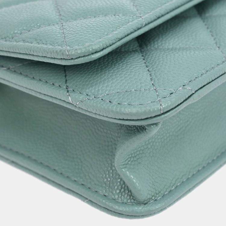 Pre Owned Chanel Light Blue Calfskin Classic WOC Wallet On Chain