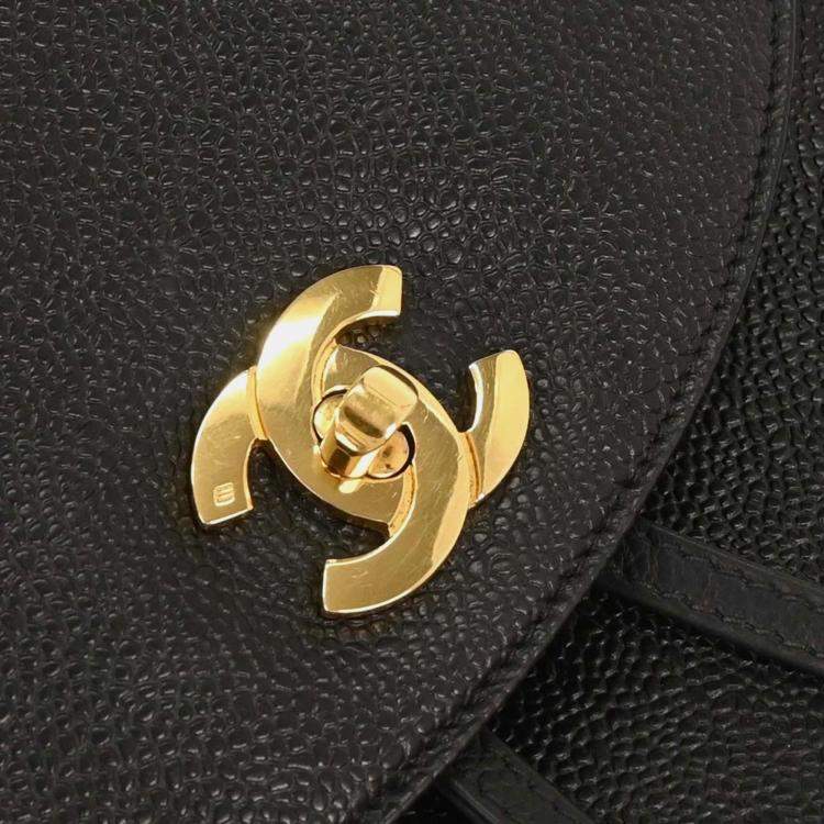 Pre Owned حقيبة ظهر شانيل سوداء جلد عجل ثلاثية سي سي