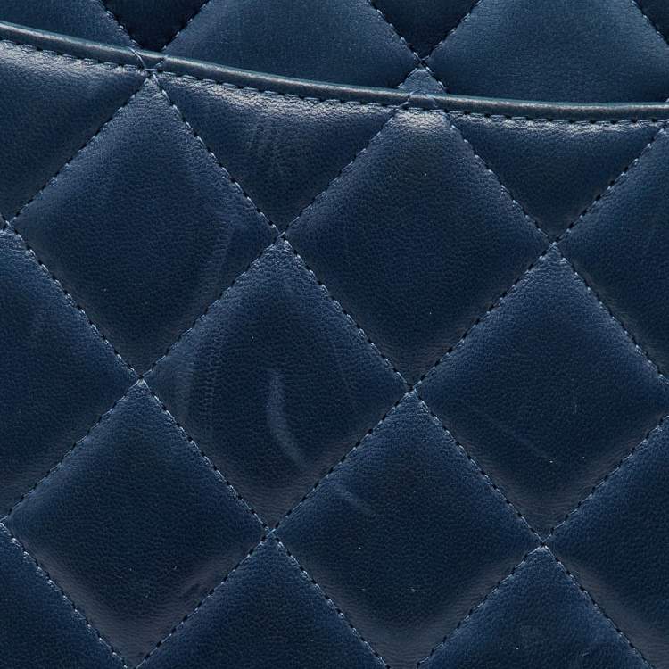 Pre Owned Chanel Blue Quilted Leather Maxi Classic Single Flap Bag