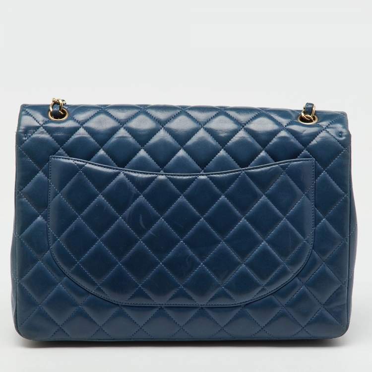 Pre Owned Chanel Blue Quilted Leather Maxi Classic Single Flap Bag