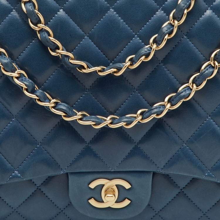 Pre Owned Chanel Blue Quilted Leather Maxi Classic Single Flap Bag
