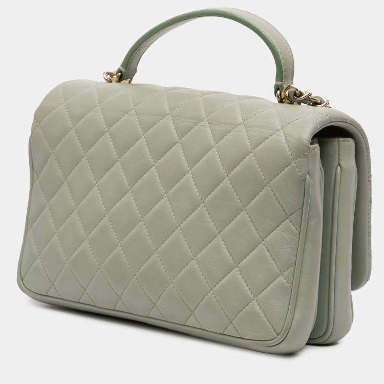 Pre Owned Chanel Green Small Quilted Lambskin Citizen Chic Flap