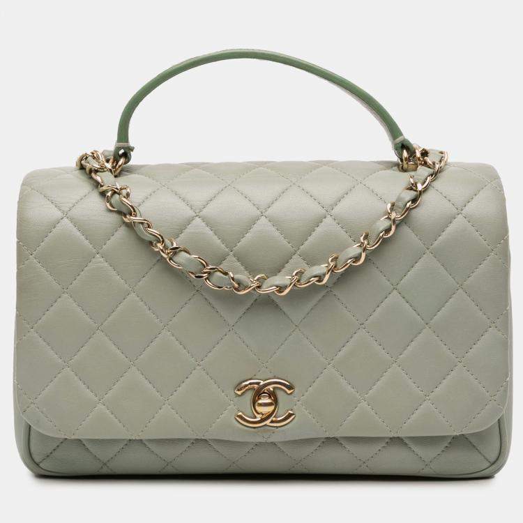 Pre Owned Chanel Green Small Quilted Lambskin Citizen Chic Flap