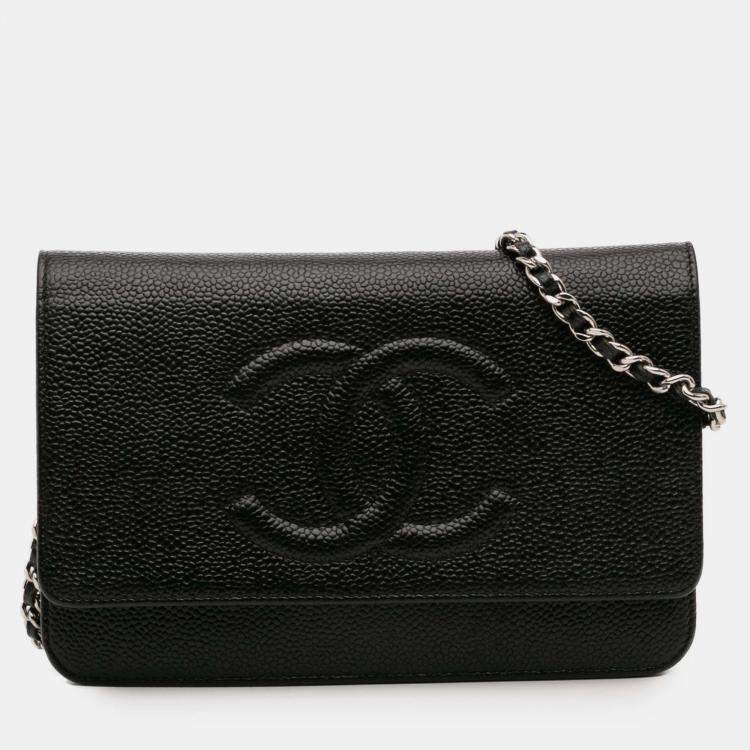 Pre Owned Chanel Black CC Caviar Wallet On Chain