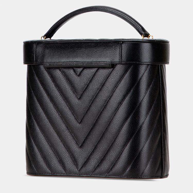 Pre Owned Chanel Black CC Chevron Caviar Turnlock Vanity Bag