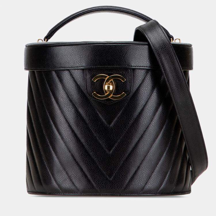 Pre Owned Chanel Black CC Chevron Caviar Turnlock Vanity Bag