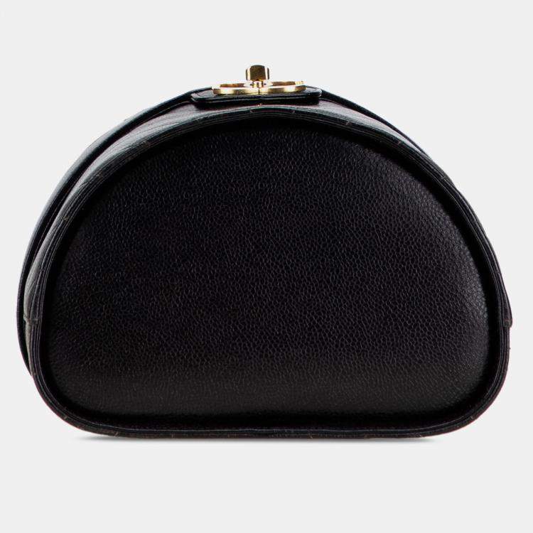 Pre Owned Chanel Black CC Chevron Caviar Turnlock Vanity Bag