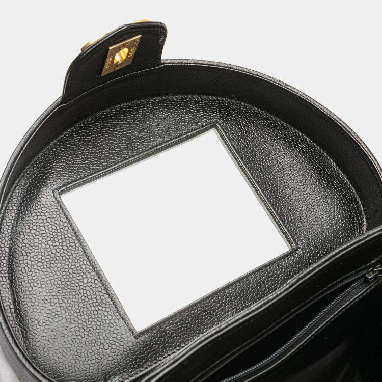 Pre Owned Chanel Black CC Chevron Caviar Turnlock Vanity Bag