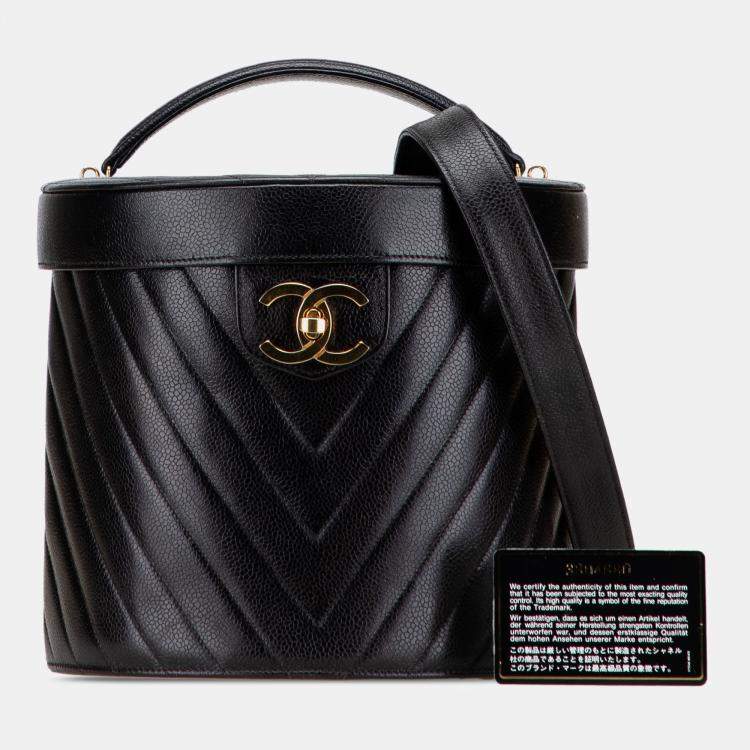 Pre Owned Chanel Black CC Chevron Caviar Turnlock Vanity Bag
