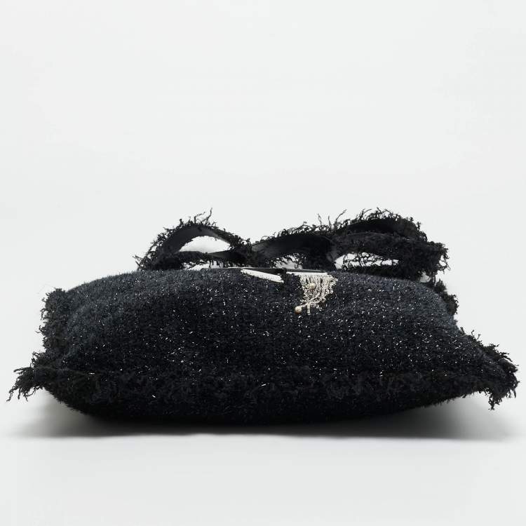 Pre Owned Chanel Black Tweed Rocket Embellished Shopper Tote