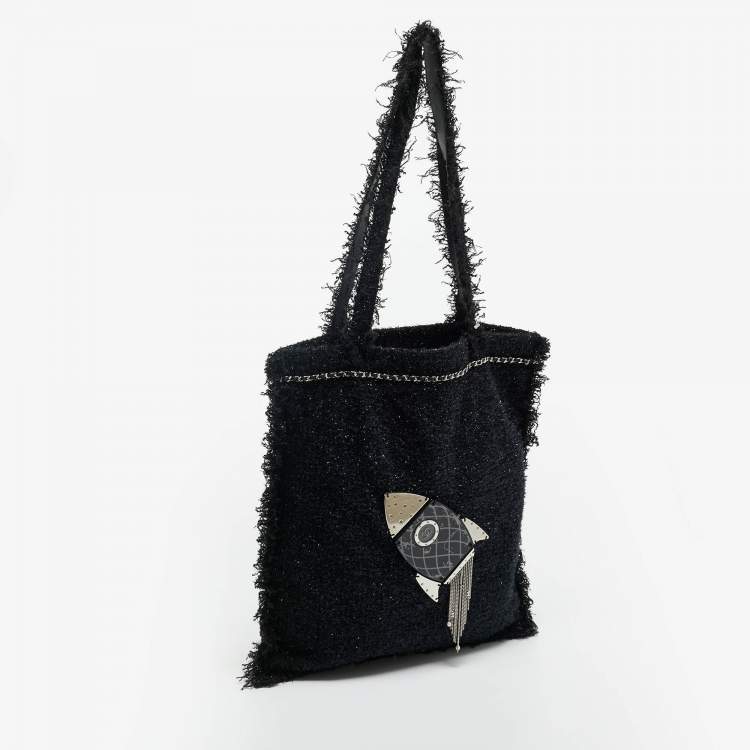 Pre Owned Chanel Black Tweed Rocket Embellished Shopper Tote
