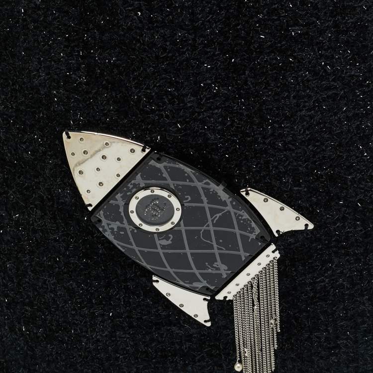 Pre Owned Chanel Black Tweed Rocket Embellished Shopper Tote