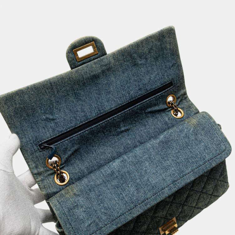 Pre Owned Chanel Blue Reissue 2.55 Quilted Denim Double Flap 226