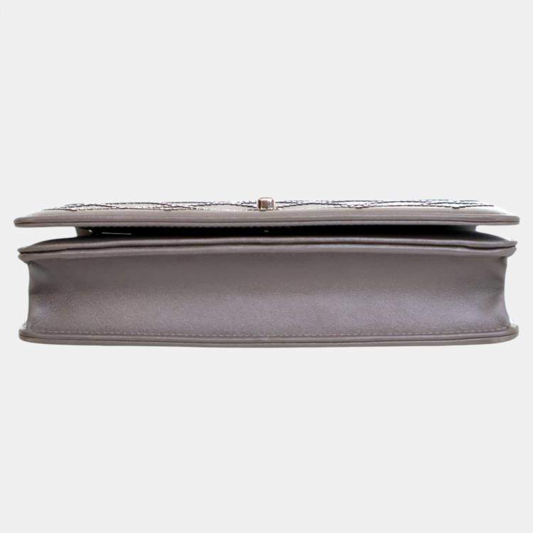 Pre Owned Chanel Grey CC Studded Calfskin Crystal Wallet On Chain