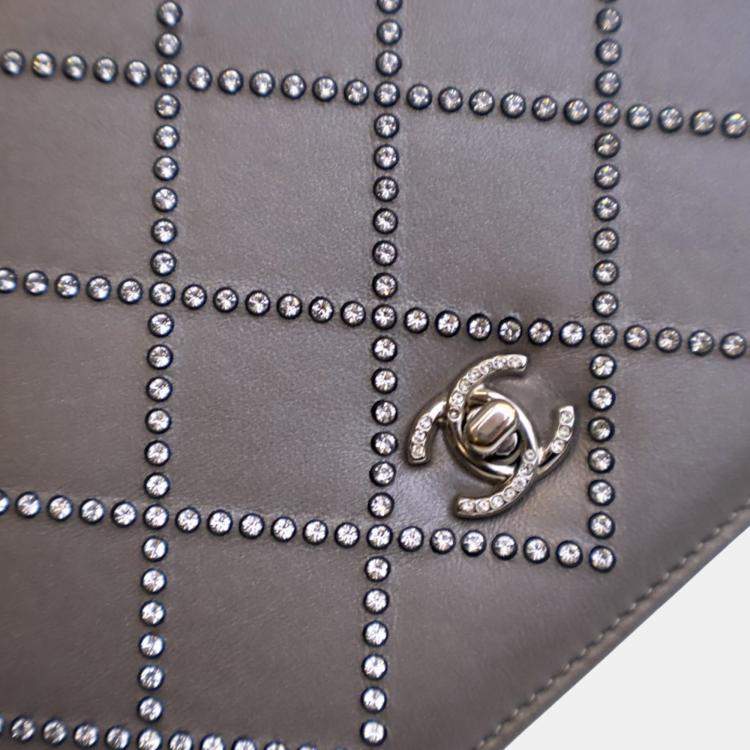 Pre Owned Chanel Grey CC Studded Calfskin Crystal Wallet On Chain