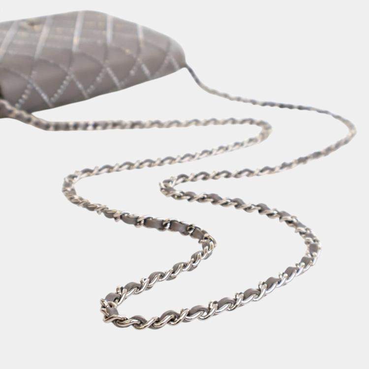 Pre Owned Chanel Grey CC Studded Calfskin Crystal Wallet On Chain