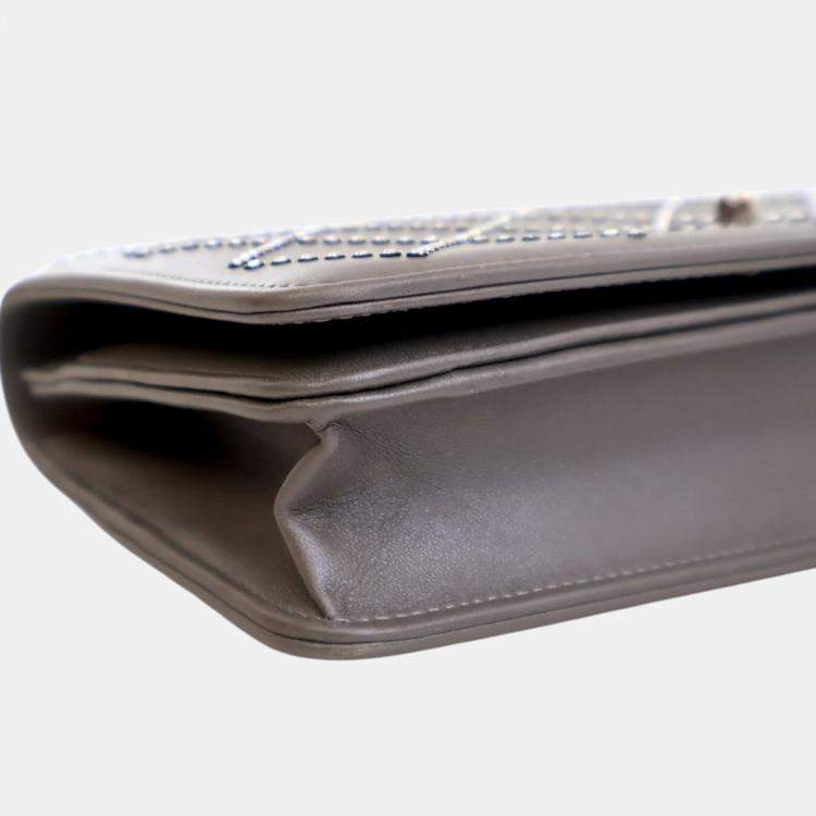 Pre Owned Chanel Grey CC Studded Calfskin Crystal Wallet On Chain