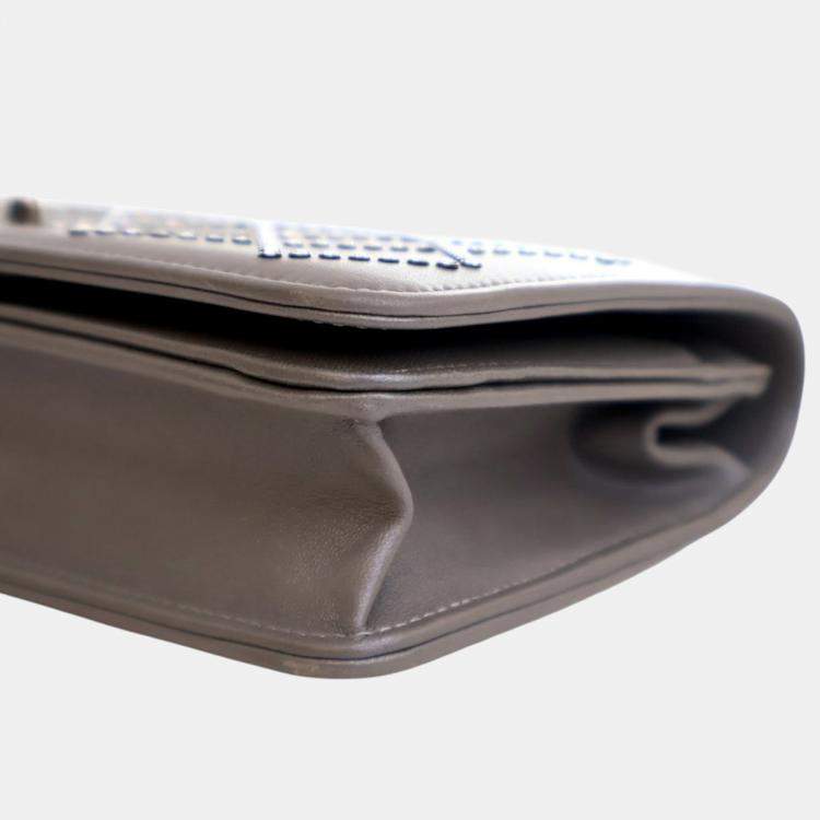 Pre Owned Chanel Grey CC Studded Calfskin Crystal Wallet On Chain