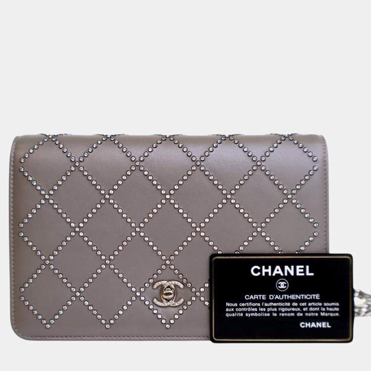 Pre Owned Chanel Grey CC Studded Calfskin Crystal Wallet On Chain