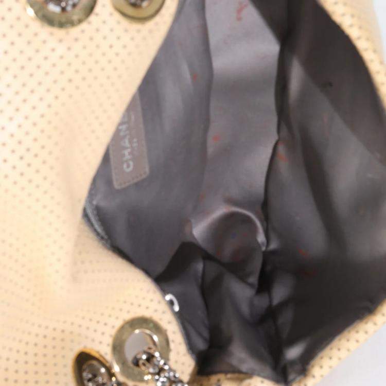 Pre Owned Chanel Beige Perforated  Lambskin Drill Flap Bag