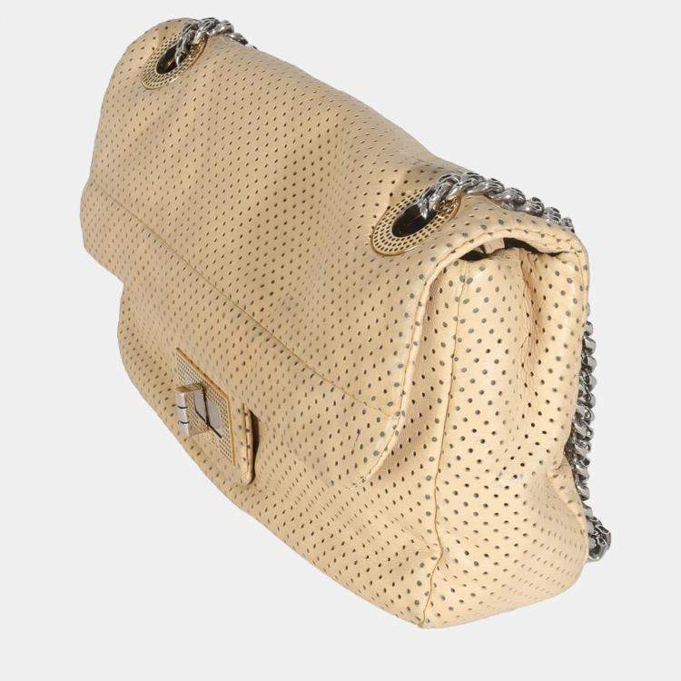 Pre Owned Chanel Beige Perforated  Lambskin Drill Flap Bag