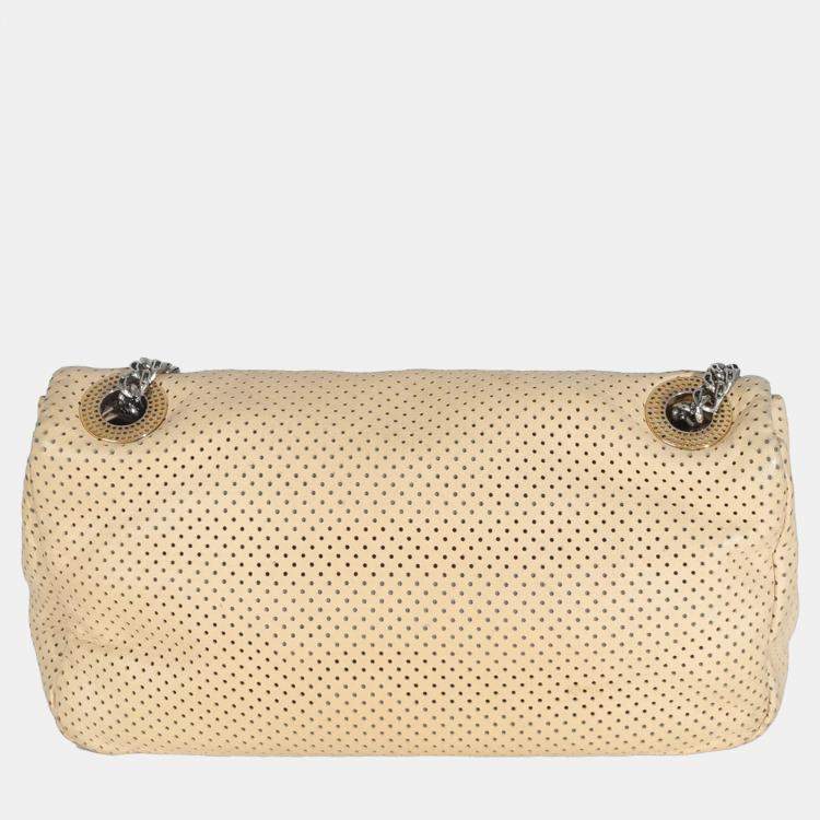 Pre Owned Chanel Beige Perforated  Lambskin Drill Flap Bag