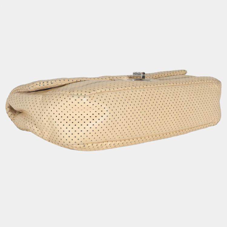 Pre Owned Chanel Beige Perforated  Lambskin Drill Flap Bag
