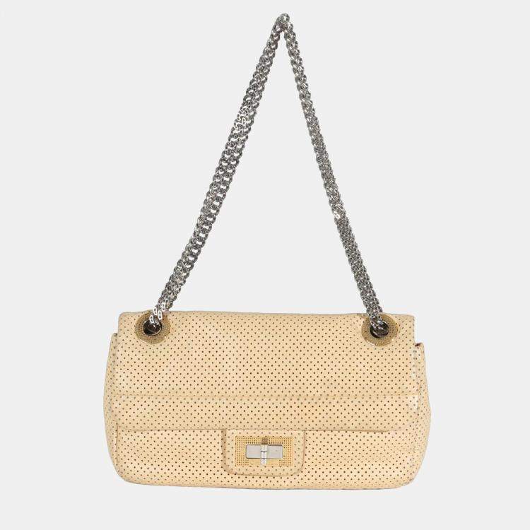 Pre Owned Chanel Beige Perforated  Lambskin Drill Flap Bag