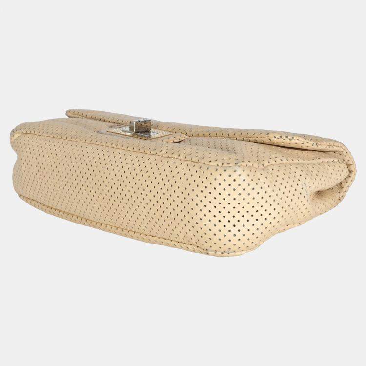 Pre Owned Chanel Beige Perforated  Lambskin Drill Flap Bag