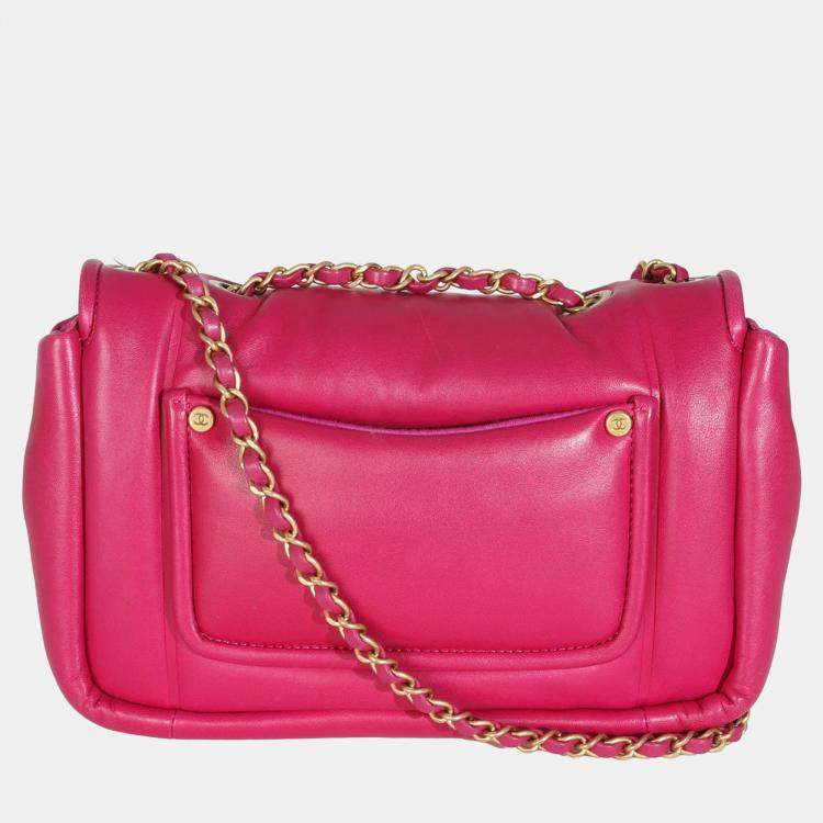 Pre Owned Chanel Dark Pink Lambskin Medium Simply Flap Bag