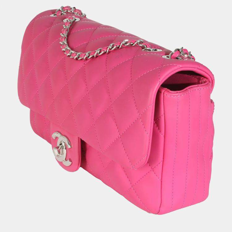 Pre Owned Chanel Pink Rubber Quilted Lambskin Medium Coco Rain Flap Bag