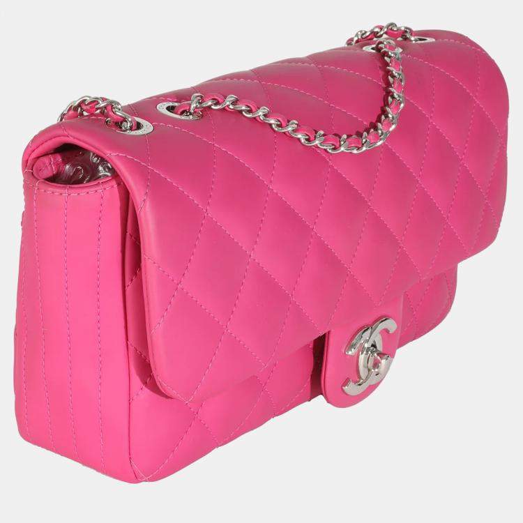 Pre Owned Chanel Pink Rubber Quilted Lambskin Medium Coco Rain Flap Bag