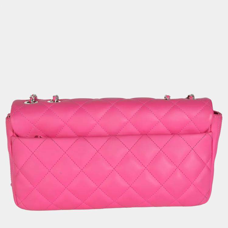 Pre Owned Chanel Pink Rubber Quilted Lambskin Medium Coco Rain Flap Bag