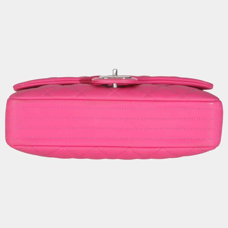 Pre Owned Chanel Pink Rubber Quilted Lambskin Medium Coco Rain Flap Bag