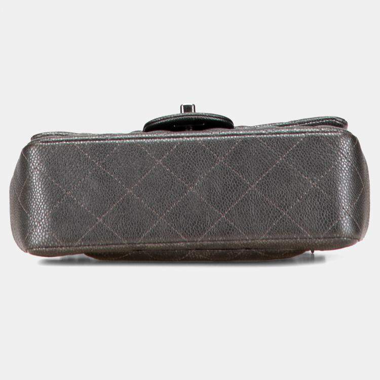 Pre Owned Chanel Grey Mini Rectangular Classic Metallic Caviar Single Flap