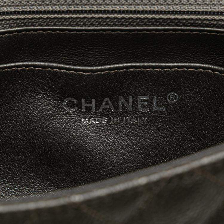 Pre Owned Chanel Grey Mini Rectangular Classic Metallic Caviar Single Flap