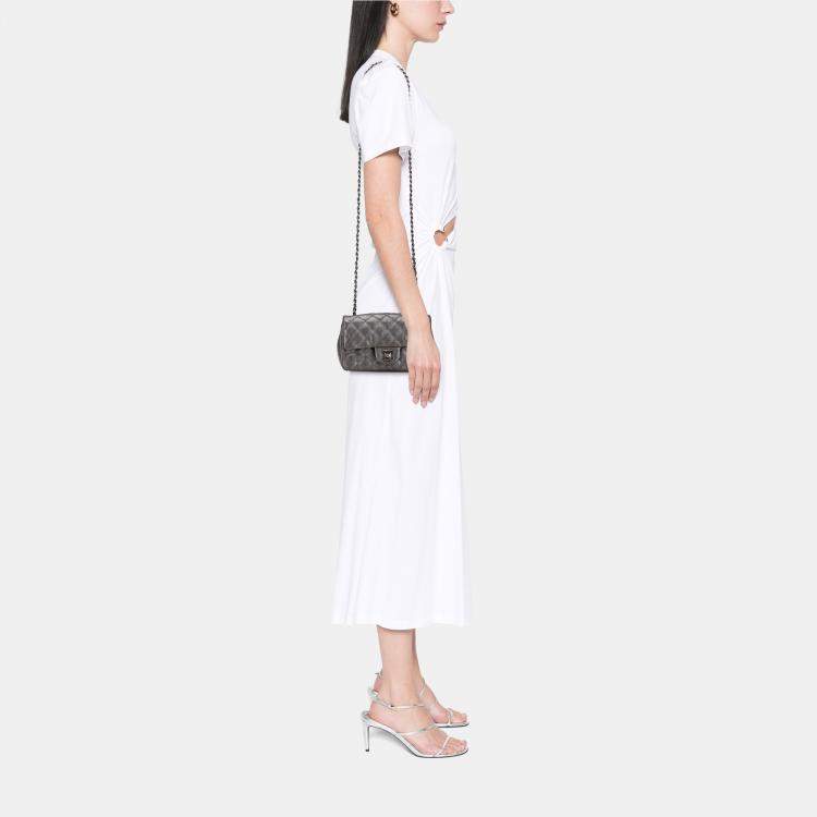 Pre Owned Chanel Grey Mini Rectangular Classic Metallic Caviar Single Flap