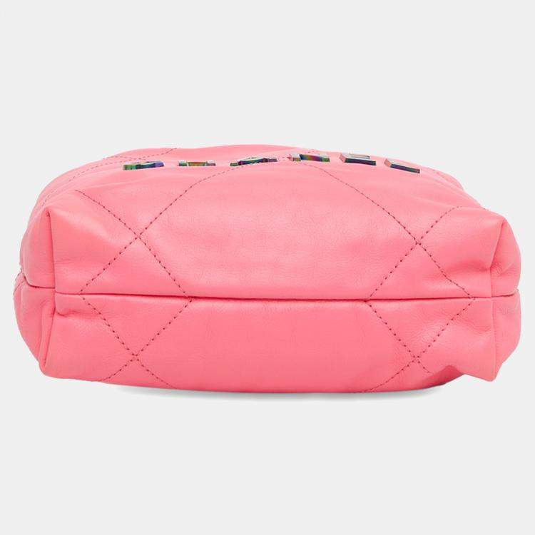 Pre Owned Chanel Pink Mini Shiny Calfskin Rainbow Hardware 22 Handbag