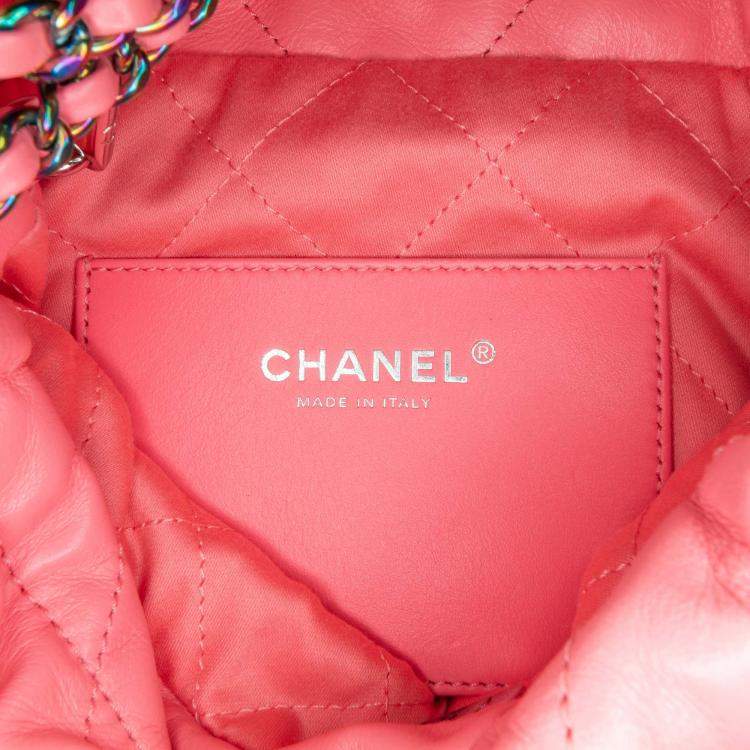 Pre Owned Chanel Pink Mini Shiny Calfskin Rainbow Hardware 22 Handbag