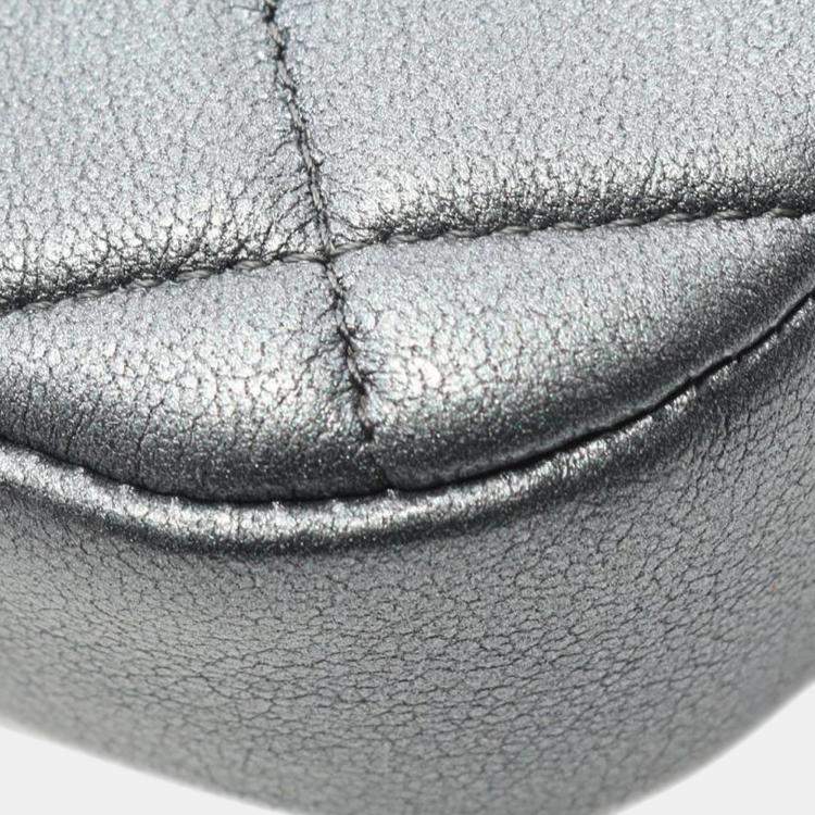 Pre Owned Chanel Grey CC Quilted Metallic Lambskin Charms Hobo