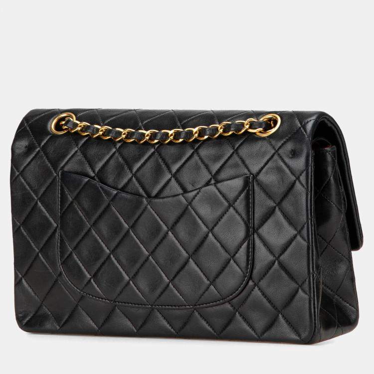 Pre Owned Chanel Black Medium Classic Lambskin Double Flap