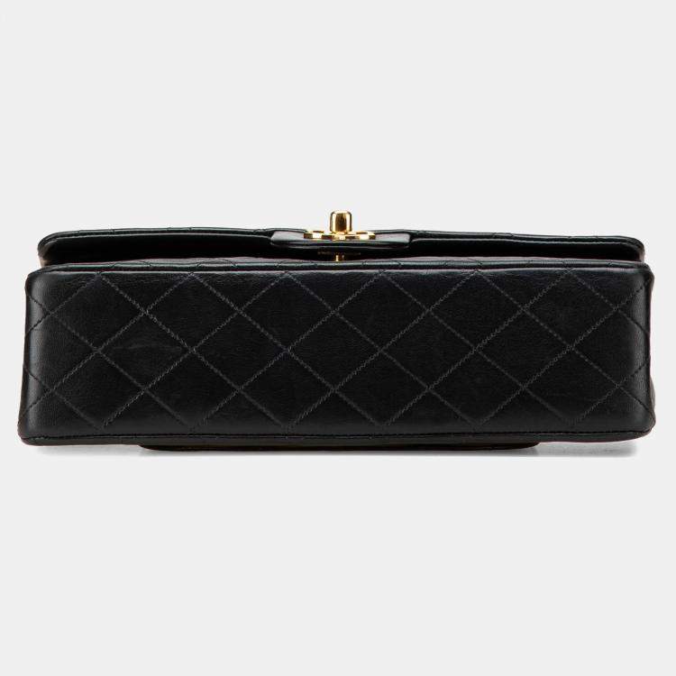 Pre Owned Chanel Black Medium Classic Lambskin Double Flap