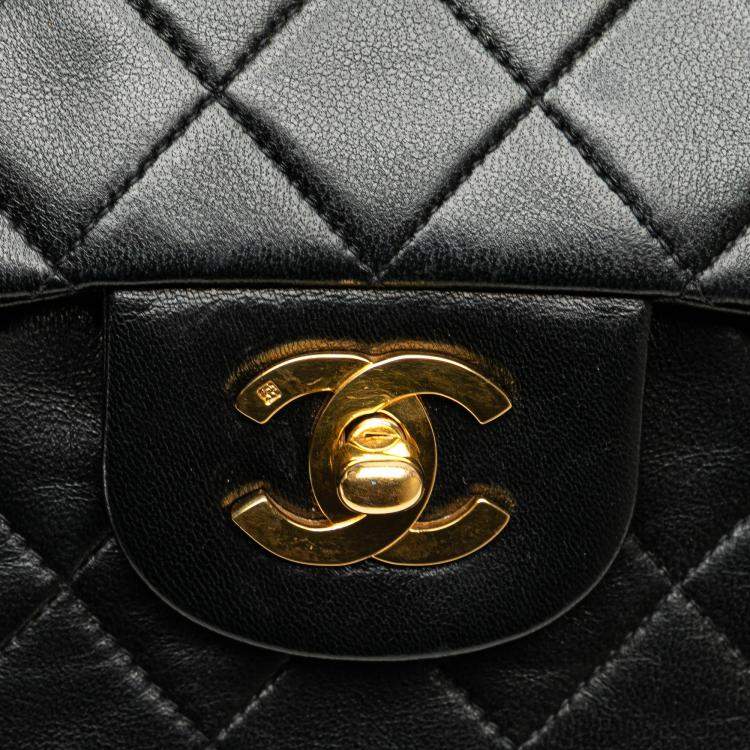 Pre Owned Chanel Black Medium Classic Lambskin Double Flap
