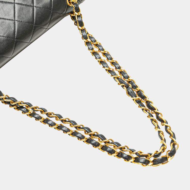 Pre Owned Chanel Black Medium Classic Lambskin Double Flap