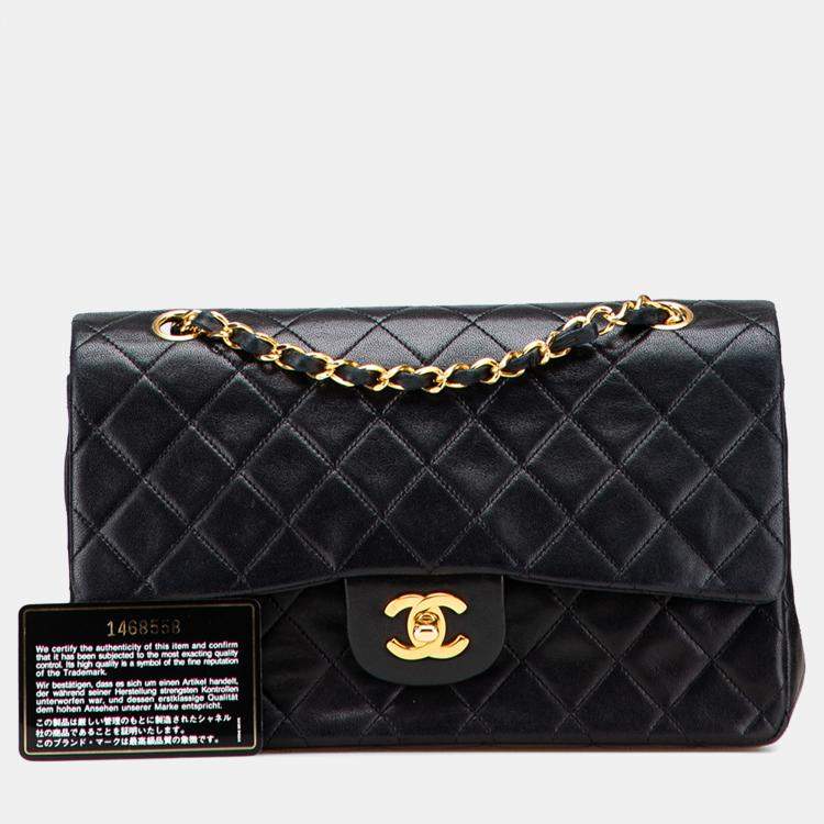 Pre Owned Chanel Black Medium Classic Lambskin Double Flap