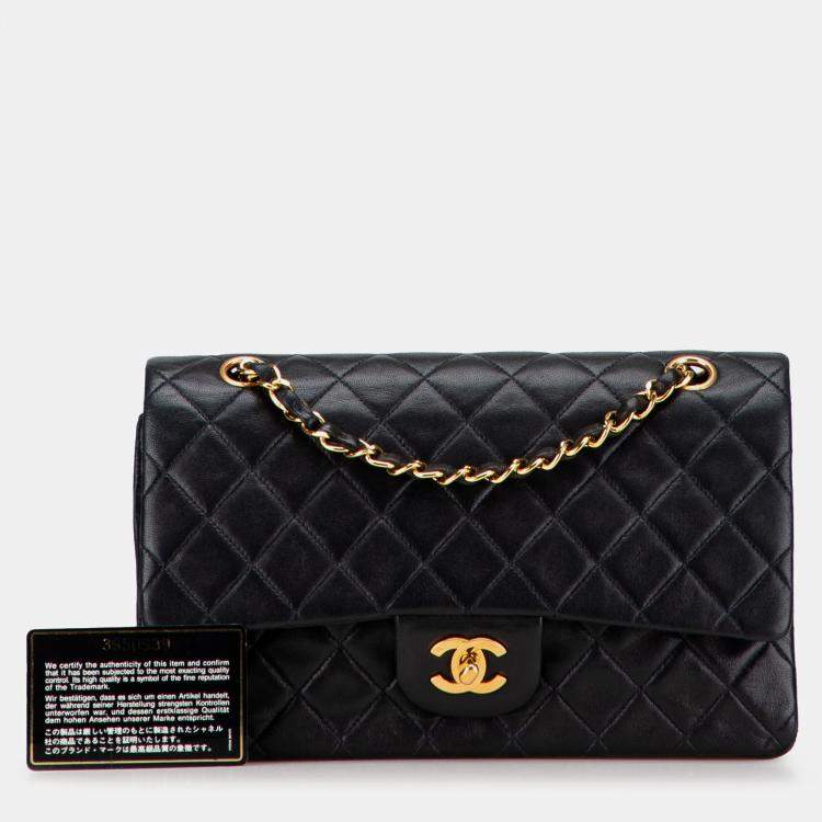 Pre Owned Chanel Black Medium Classic Lambskin Double Flap