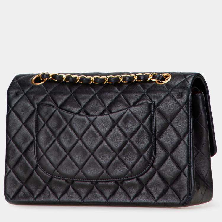 Pre Owned Chanel Black Medium Classic Lambskin Double Flap
